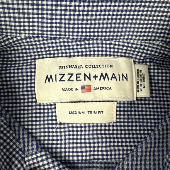 Mizzen + Main Shirt Mens Med Blue White Check Spinnaker Button Up Trim Fit USA - Picture 2 of 10